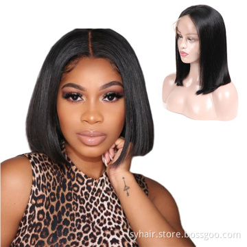 Lsy Beauty 8inch-14inch Natural Black Brazilian Human Hair 4x4 Closure Short Wig,Wholesale Price Short Bob Wigs For Black Women